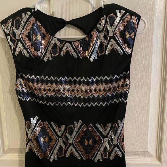 As U Wish Metallic Sequin Open Back Dress Women's Size Medium Black Sleeveless - Picture 2 of 8